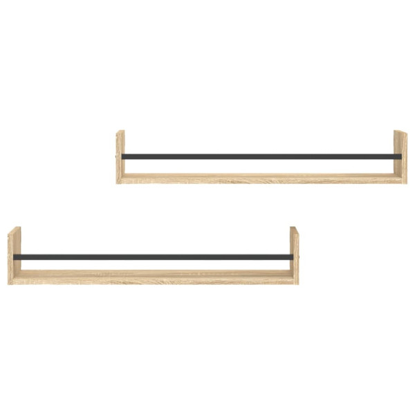 Prateleiras de parede c/ barras 2pcs 80x16x14cm carvalho sonoma M 4