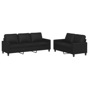 2 pcs conjunto de sofás com almofadões couro artificial preto H