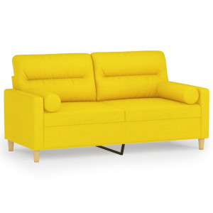 Sofá de 2 plazas con cojines tela amarillo claro 140 cm H