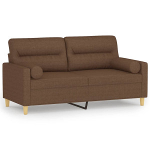 Sofá de 2 plazas con cojines tela marrón 140 cm H