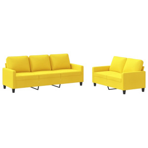 2 pcs conjunto de sofás com almofadões tecido amarelo-claro H