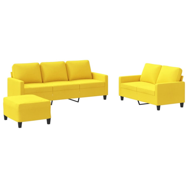 3 pcs conjunto de sofás com almofadões tecido amarelo-claro M 2