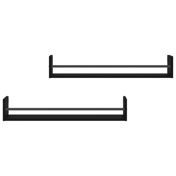 Prateleiras de parede com barras 2 pcs 80x16x14 cm preto M 4