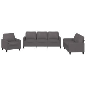 3 pcs conjunto de sofás c/ almofadões couro artificial cinzento H