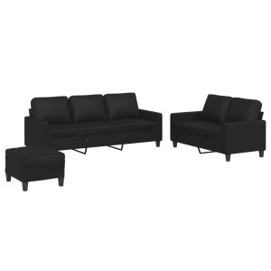 3 pcs conjunto de sofás com almofadões couro artificial preto H