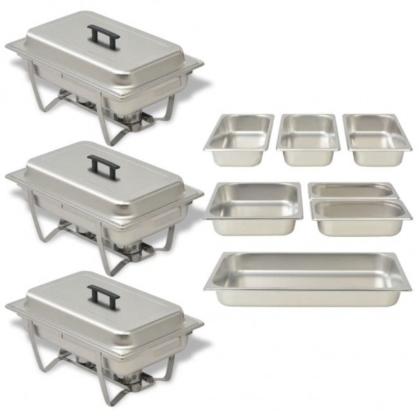 Set calentador de comida para buffet 3 piezas acero inoxidable D