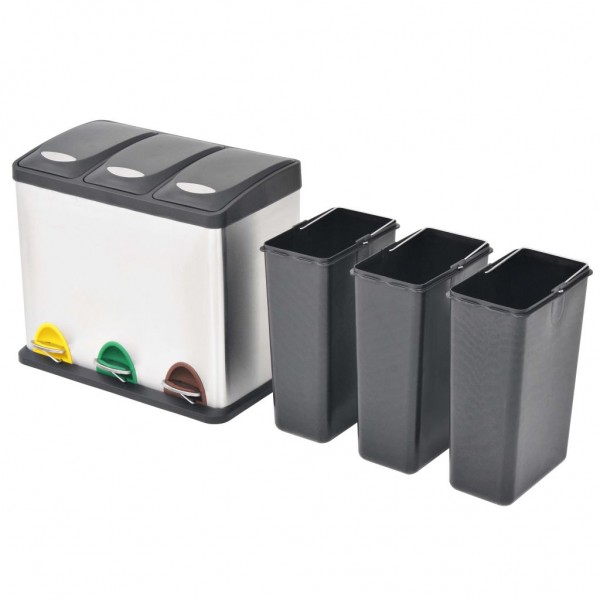 Cubo de reciclaje y basura con pedal acero inoxidable 24 L M 2