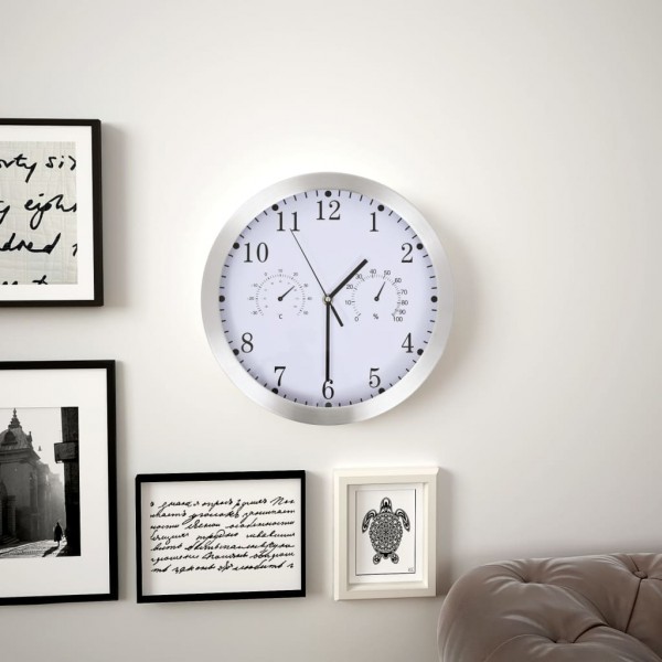 Reloj de pared de cuarzo higrómetro y termómetro 30 cm blanco M 2