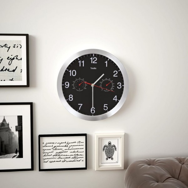 Reloj de pared de cuarzo higrómetro y termómetro 30 cm negro M 5