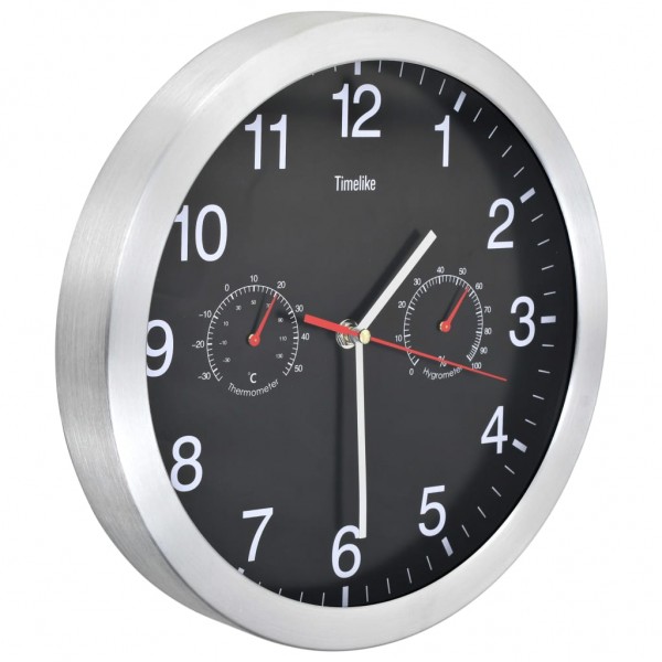 Reloj de pared de cuarzo higrómetro y termómetro 30 cm negro M 2