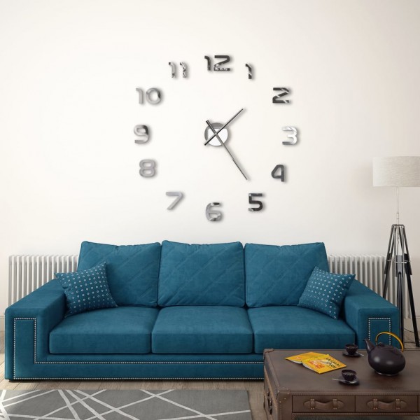 Reloj 3D de pared con diseño moderno 100 cm XXL plateado M 2