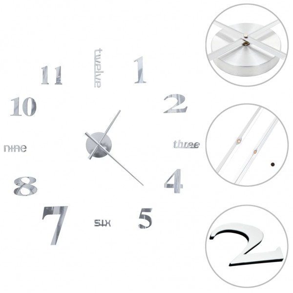 Reloj de pared 3D de diseño moderno 100 cm XXL plateado M 3