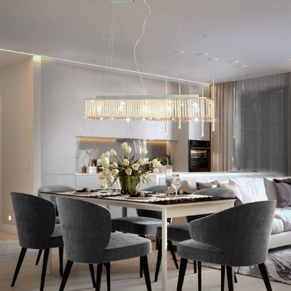 Lámpara de techo con cuentas de cristal plateado 104 cm E14 D