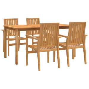 Juego de comedor para jardín 5 piezas madera maciza de teca H