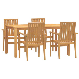Juego de comedor para jardín 5 piezas madera maciza de teca H