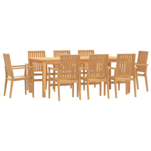 9 pcs conjunto de jantar para jardim madeira de teca maciça H