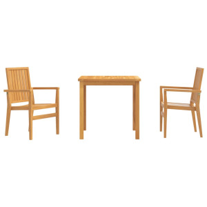 3 pcs conjunto de jantar para jardim madeira de teca maciça H