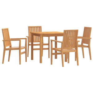 Juego de comedor para jardín 5 piezas madera maciza de teca H