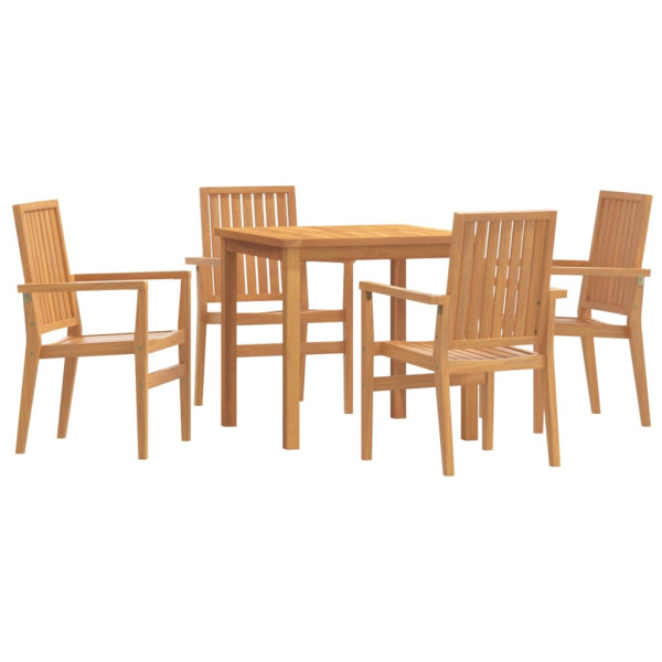 Juego de comedor para jardín 5 piezas madera maciza de teca M 2