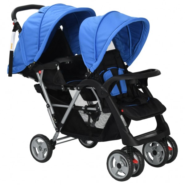 Carrito para 2 niños tandem de acero azul y negro M 2