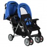 Carrito para 2 niños tandem de acero azul y negro 3
