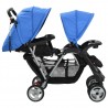 Carrito para 2 niños tandem de acero azul y negro 4