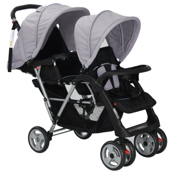 Carrito para 2 niños tandem de acero gris y negro M 2