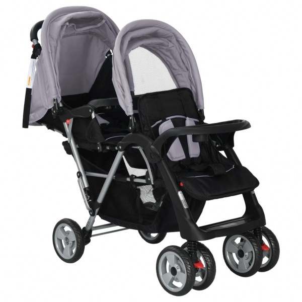 Carrito para 2 niños tandem de acero gris y negro M 3