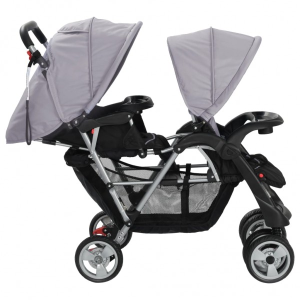 Carrito para 2 niños tandem de acero gris y negro M 4