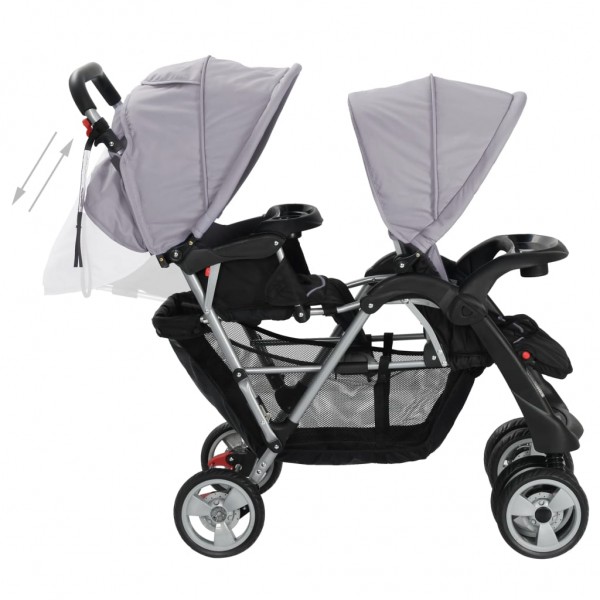 Carrito para 2 niños tandem de acero gris y negro M 5
