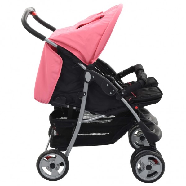 Silla de paseo para gemelos de acero rosa y negro M 2