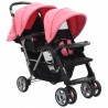 Carrito para 2 niños tandem de acero rosa y negro 1