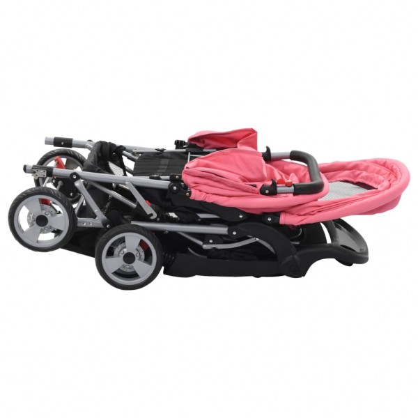 Carrito para 2 niños tandem de acero rosa y negro M 4