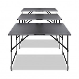 Conjunto mesas de campismo 3 pcs desdobráveis altura ajustável H