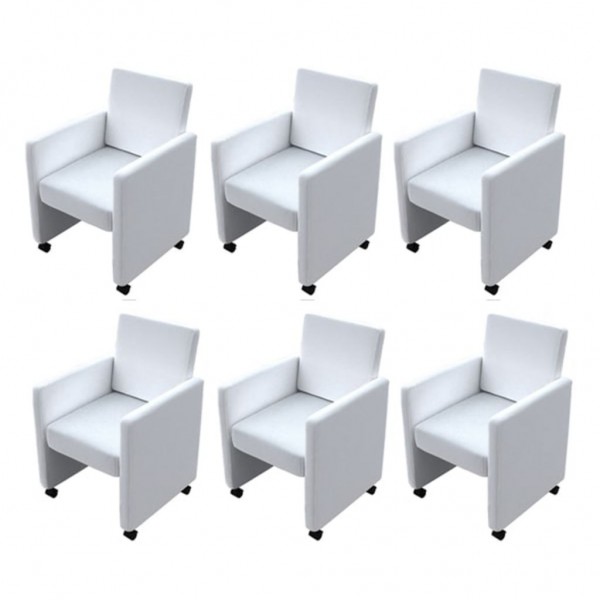 Sillas de comedor 6 uds cuero sintético blanco D