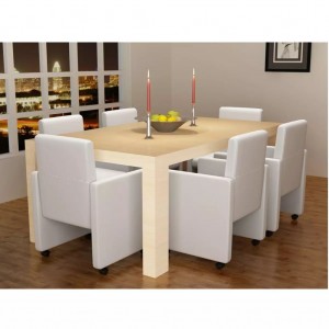 Sillas de comedor 6 uds cuero sintético blanco H