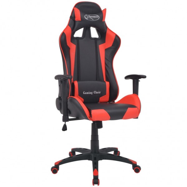 Silla de escritorio reclinable Racing de cuero artificial roja D