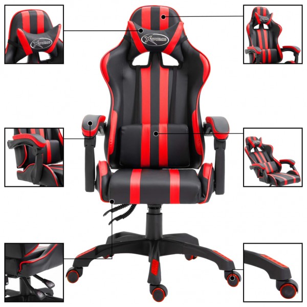Silla de gaming de cuero sintético rojo M 2