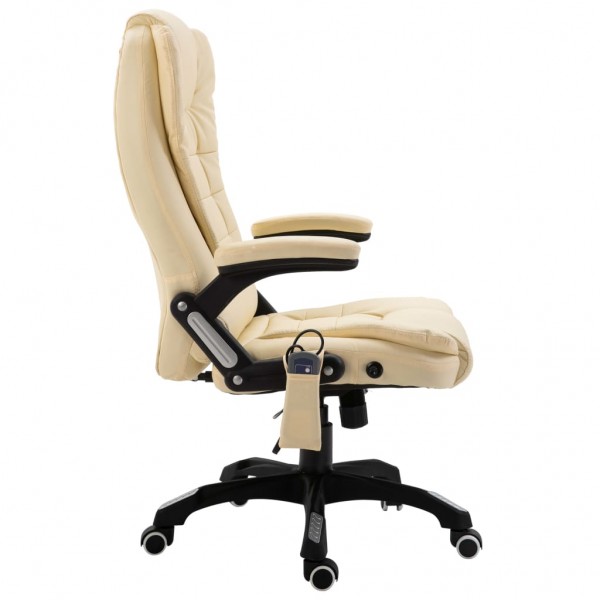 Silla de oficina de masaje de cuero sintético color crema M 4