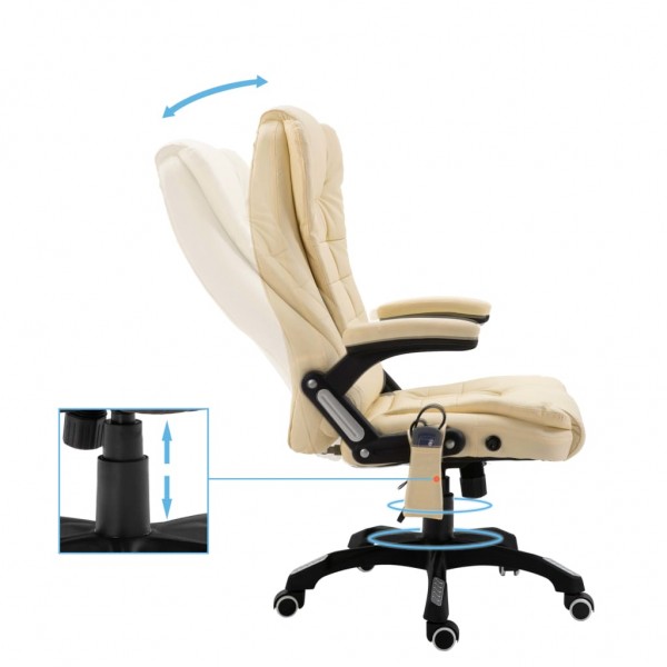 Silla de oficina de masaje de cuero sintético color crema M 5
