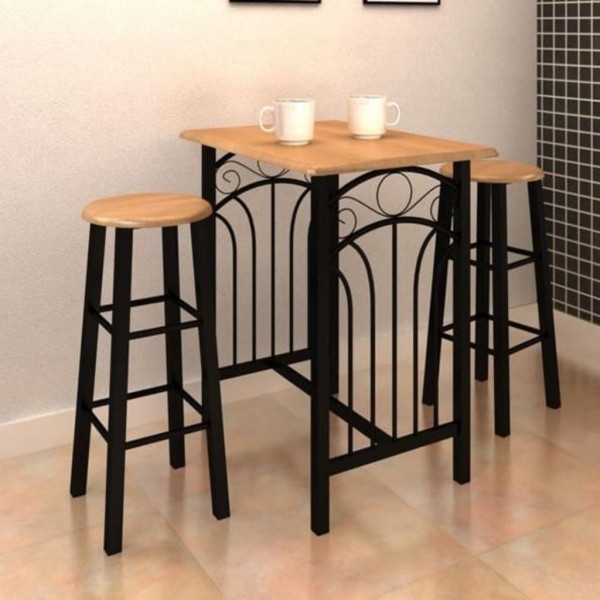 Conjunto de jantar com mesa madeira bronze e aço preto M 5