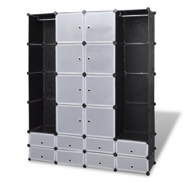 vidaXl Armario modular 18 compartimentos negro y blanco 37x146x180.5cm M 2