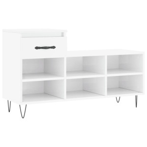 Mueble zapatero madera contrachapada blanco brillo 102x36x60 cm H