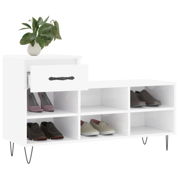 Mueble zapatero madera contrachapada blanco brillo 102x36x60 cm M 4