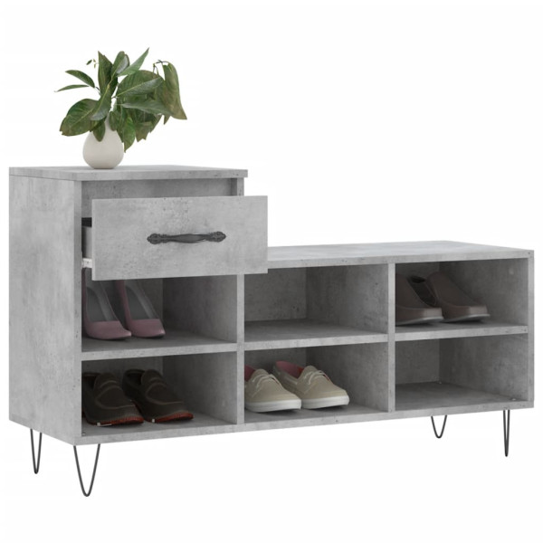 Mueble zapatero madera contrachapada gris hormigón 102x36x60 cm M 4