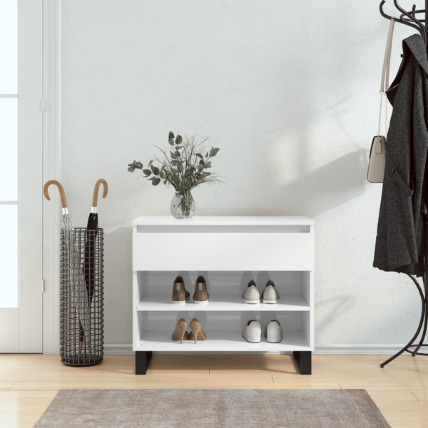 Mueble zapatero madera contrachapada blanco brillo 70x36x60 cm D