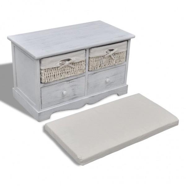 Banco de arrumação 62x33x42 cm madeira de paulownia branco M 5