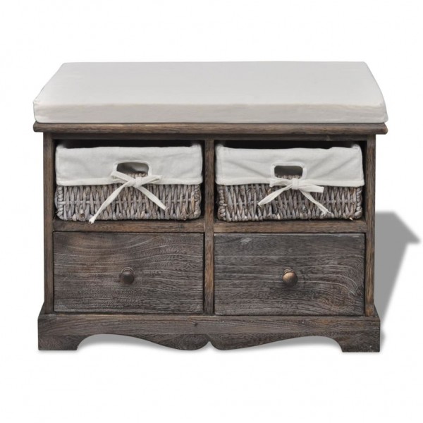 Banco de almacenaje de madera de Paulownia marrón 62x33x42 cm M 2