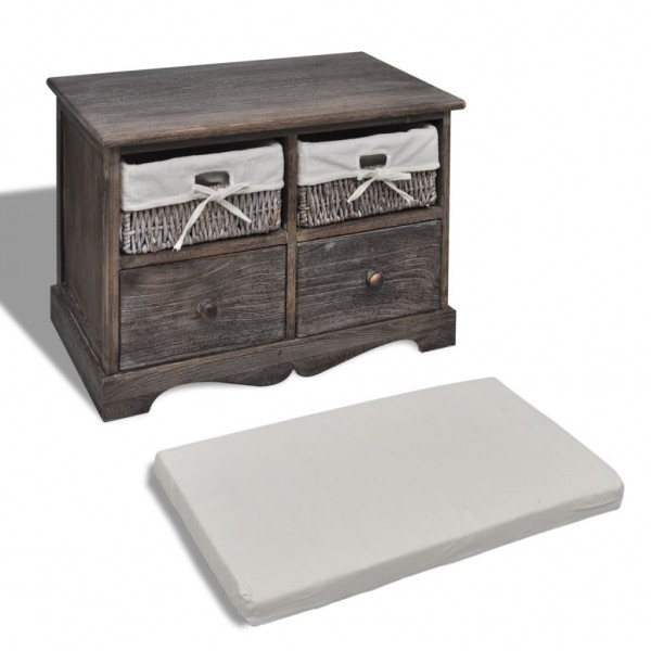 Banco de almacenaje de madera de Paulownia marrón 62x33x42 cm M 3