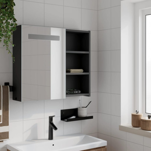 Mueble de baño con espejo y luz LED negro 60x13x52 cm M 3